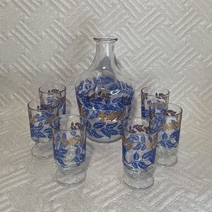 Service à liqueur feuilles bleues et dorées