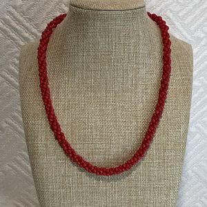 Collier rouge pâte de verre soufflée torsadé vintage