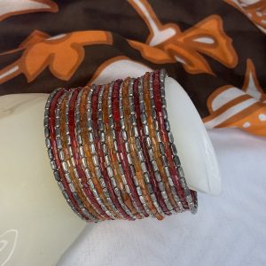 Bracelet manchette perles orange bordeaux Bohème