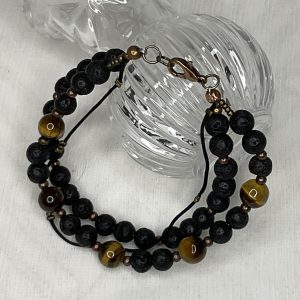 Bracelet en Pierre de Lave et Oeil de Tigre